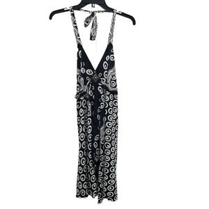 Barefoot Attitude Women's Black White Geo Print‎ Resort Wear Halter Dress Size M